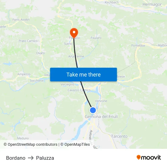 Bordano to Paluzza map