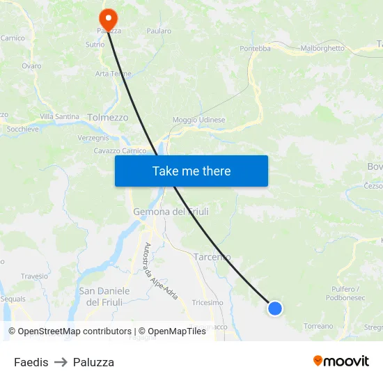 Faedis to Paluzza map