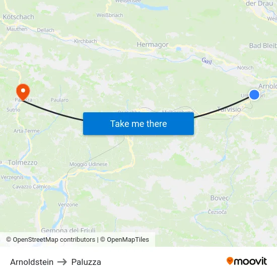 Arnoldstein to Paluzza map