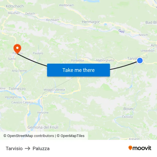 Tarvisio to Paluzza map