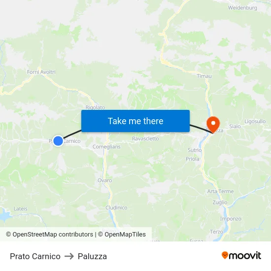 Prato Carnico to Paluzza map