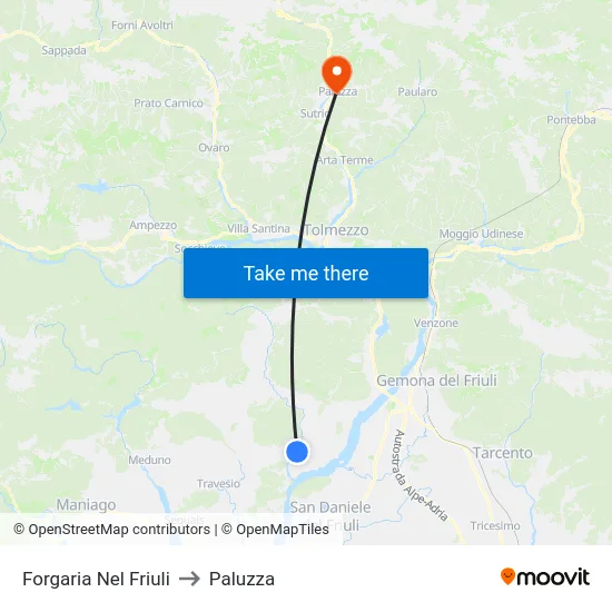 Forgaria Nel Friuli to Paluzza map