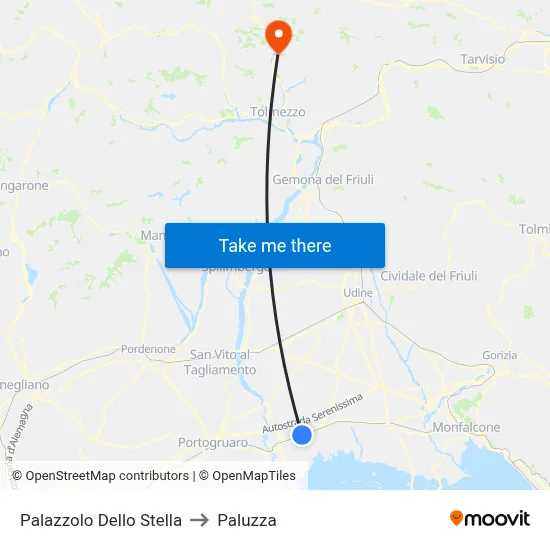 Palazzolo Dello Stella to Paluzza map