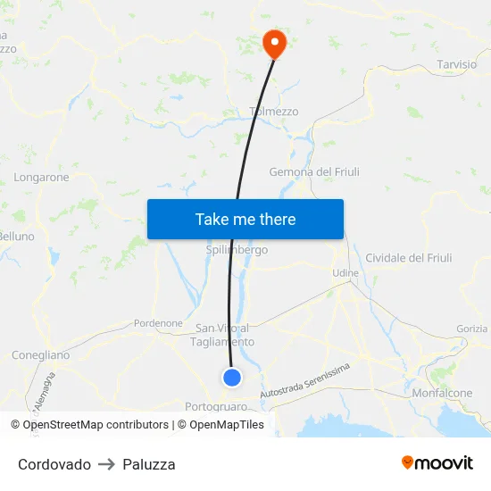 Cordovado to Paluzza map