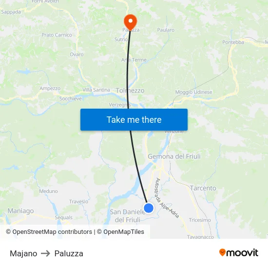 Majano to Paluzza map