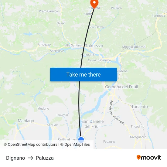Dignano to Paluzza map