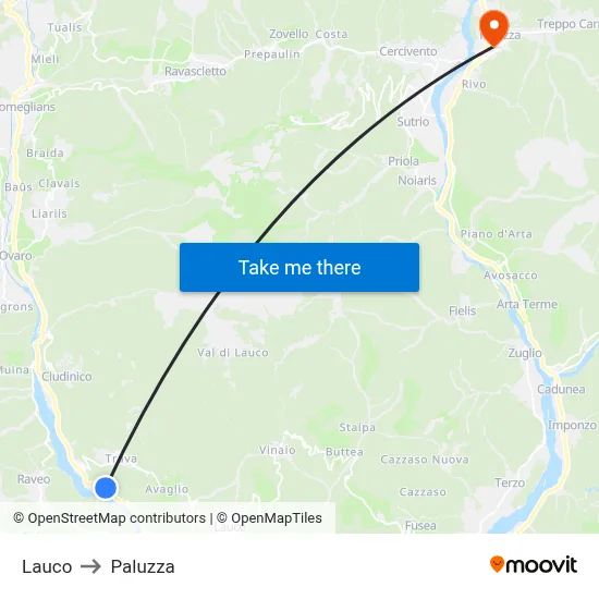 Lauco to Paluzza map