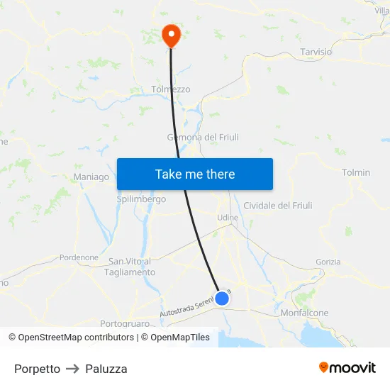 Porpetto to Paluzza map