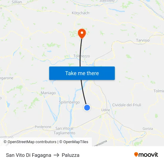 San Vito Di Fagagna to Paluzza map