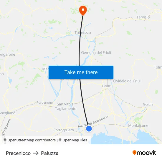 Precenicco to Paluzza map