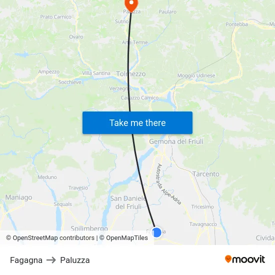 Fagagna to Paluzza map