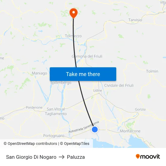 San Giorgio Di Nogaro to Paluzza map