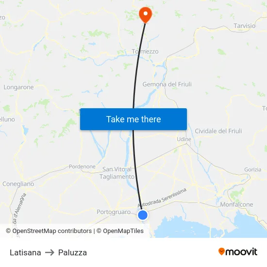 Latisana to Paluzza map