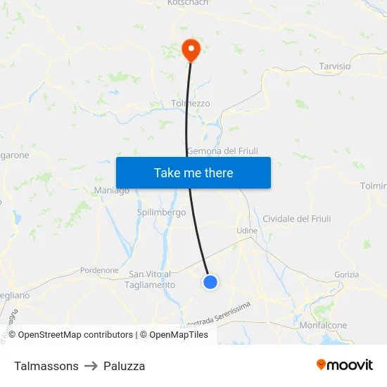 Talmassons to Paluzza map