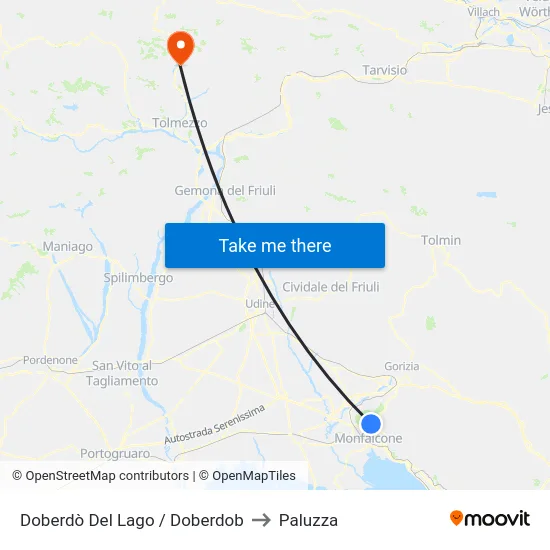 Doberdò Del Lago / Doberdob to Paluzza map