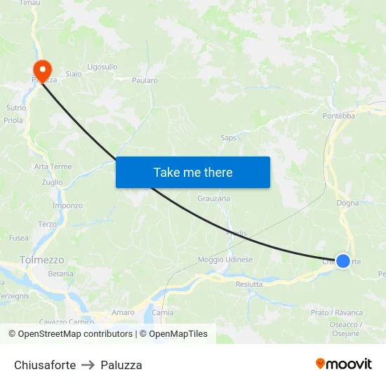 Chiusaforte to Paluzza map