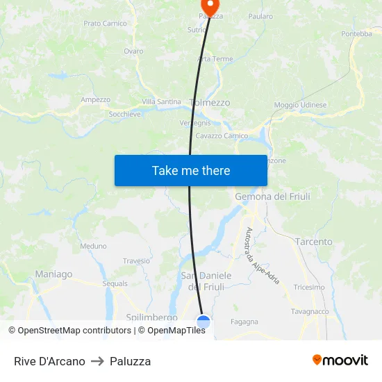 Rive D'Arcano to Paluzza map