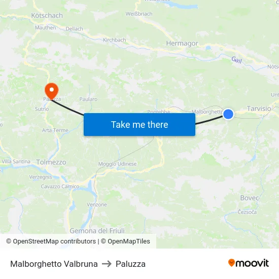 Malborghetto Valbruna to Paluzza map