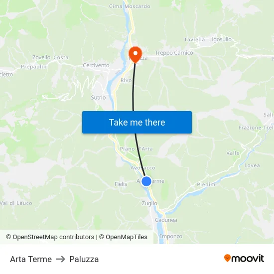 Arta Terme to Paluzza map