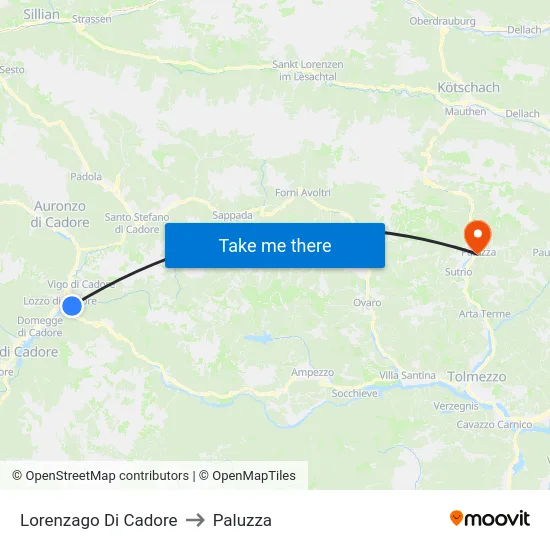 Lorenzago Di Cadore to Paluzza map