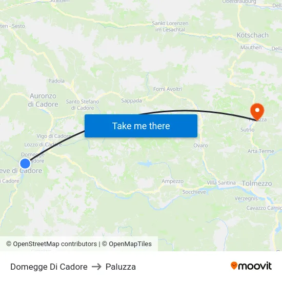 Domegge Di Cadore to Paluzza map