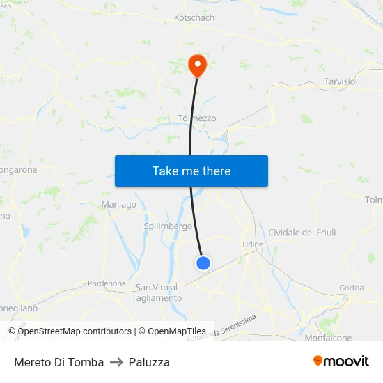 Mereto Di Tomba to Paluzza map