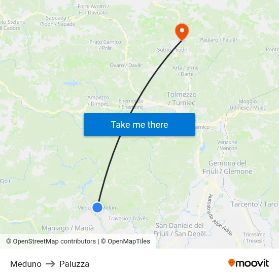 Meduno to Paluzza map