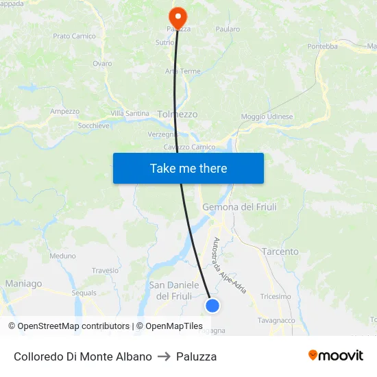 Colloredo Di Monte Albano to Paluzza map