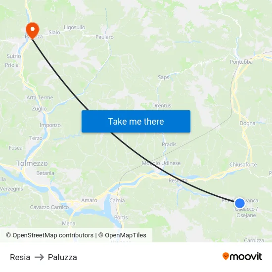 Resia to Paluzza map