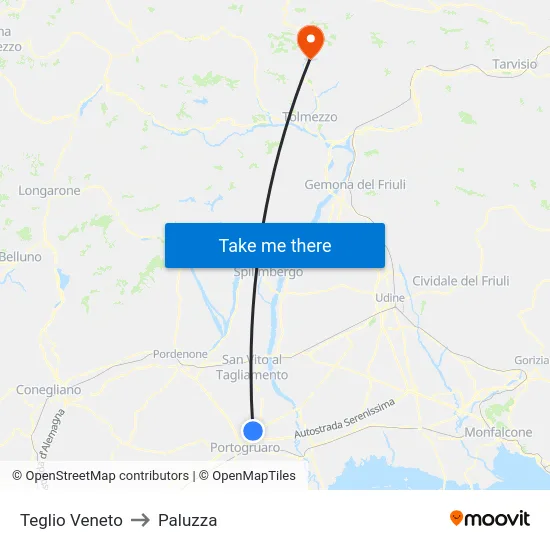 Teglio Veneto to Paluzza map