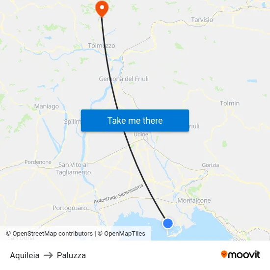 Aquileia to Paluzza map