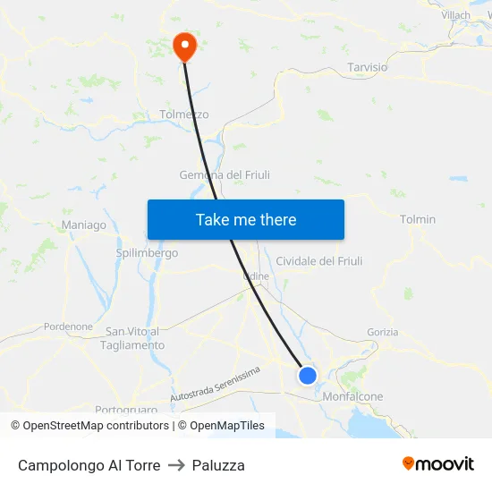 Campolongo Al Torre to Paluzza map