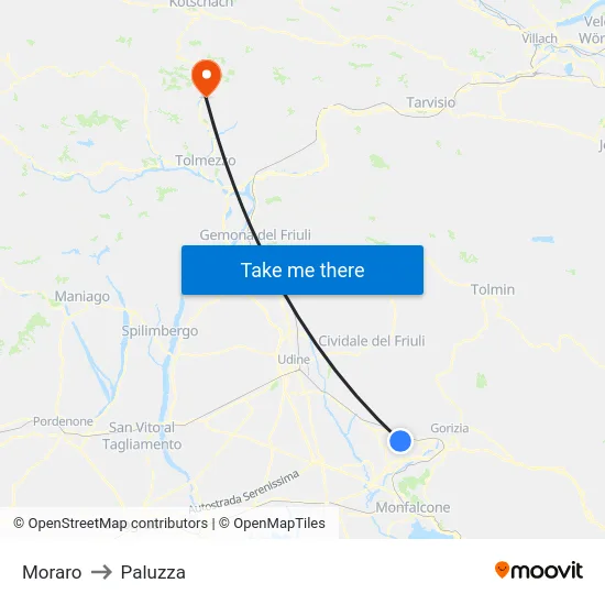 Moraro to Paluzza map