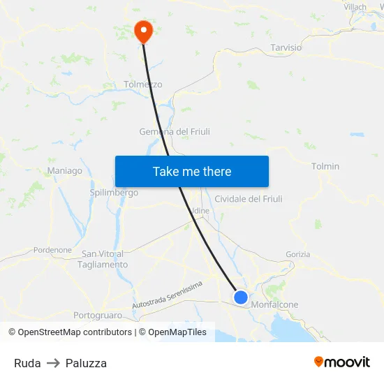 Ruda to Paluzza map
