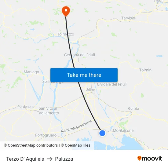 Terzo D' Aquileia to Paluzza map