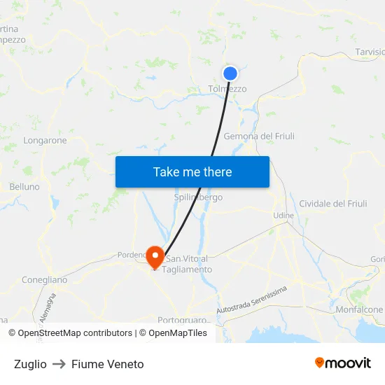 Zuglio to Fiume Veneto map