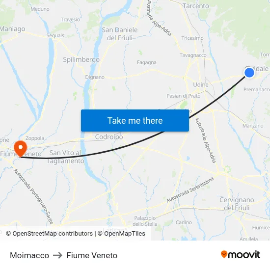 Moimacco to Fiume Veneto map