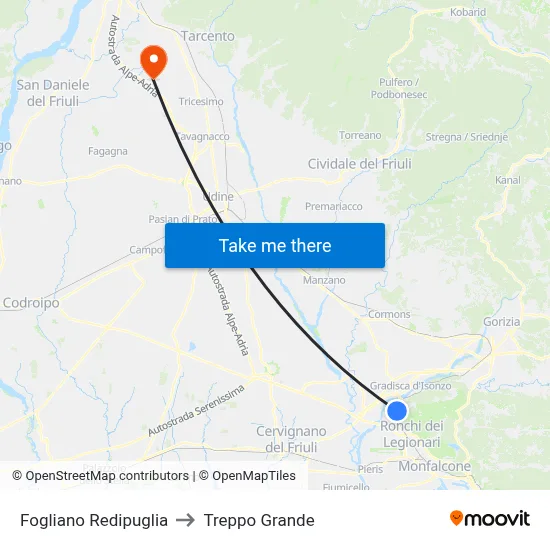 Fogliano Redipuglia to Treppo Grande map