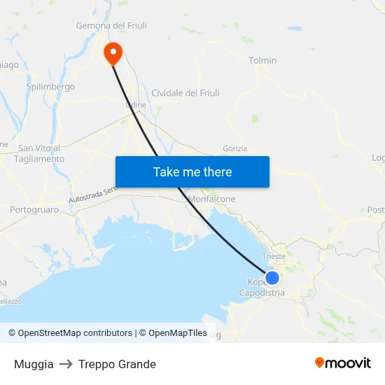 Muggia to Treppo Grande map