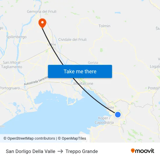 San Dorligo Della Valle to Treppo Grande map