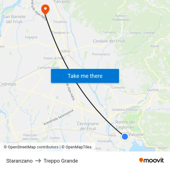 Staranzano to Treppo Grande map