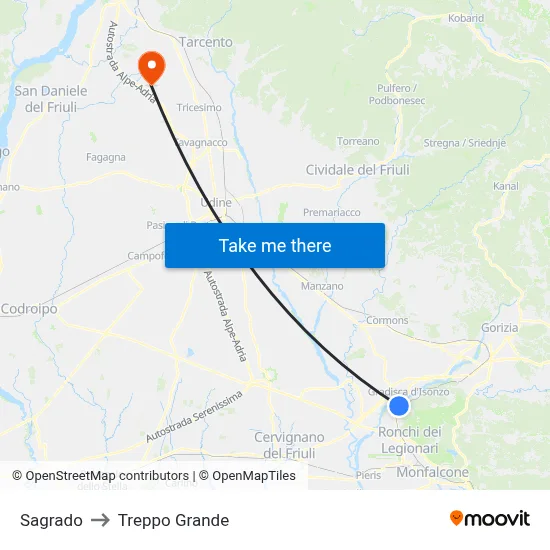 Sagrado to Treppo Grande map