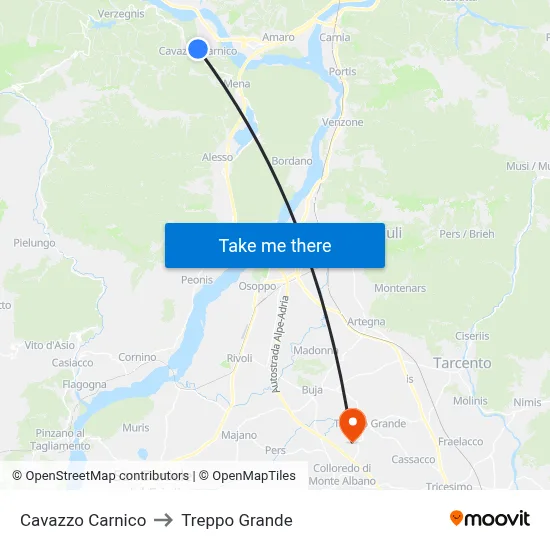 Cavazzo Carnico to Treppo Grande map