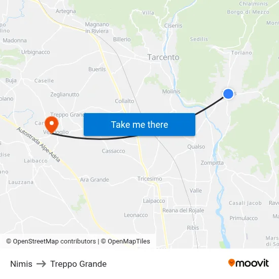 Nimis to Treppo Grande map
