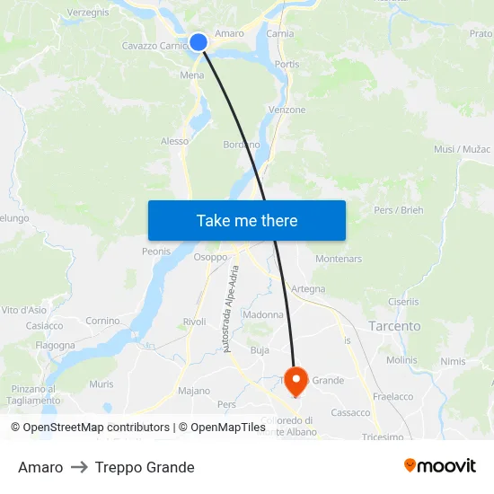 Amaro to Treppo Grande map