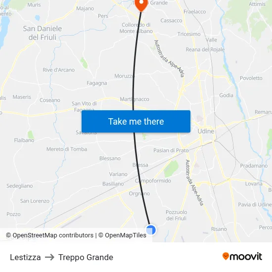 Lestizza to Treppo Grande map
