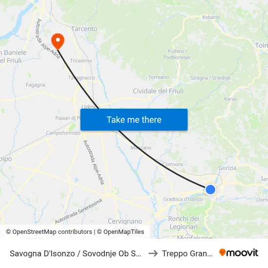 Savogna d'Isonzo / Sovodnje ob Soči to Treppo Grande map