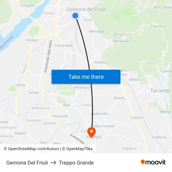 Gemona Del Friuli to Treppo Grande map