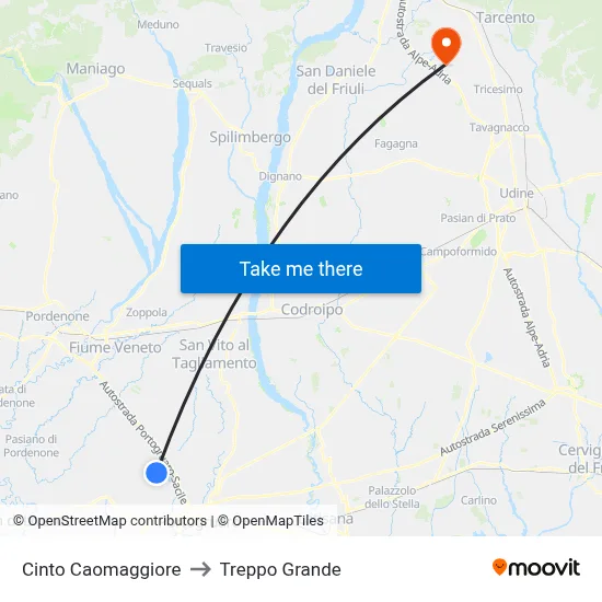 Cinto Caomaggiore to Treppo Grande map