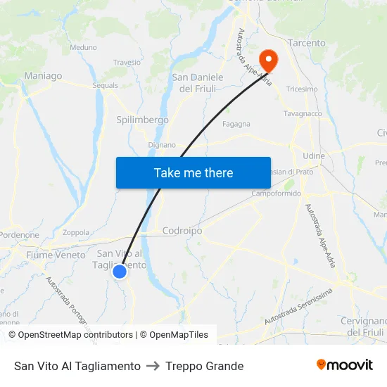 San Vito al Tagliamento to Treppo Grande map